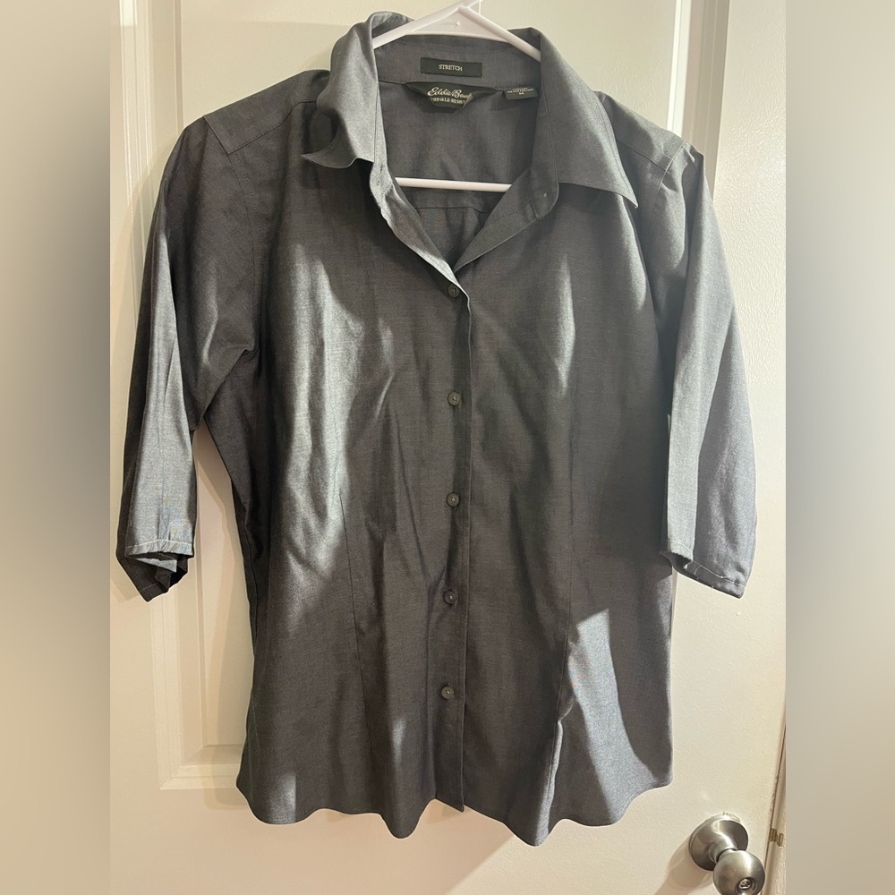 Eddie Bauer Women's Button-Down Shirt in Charcoal Gray